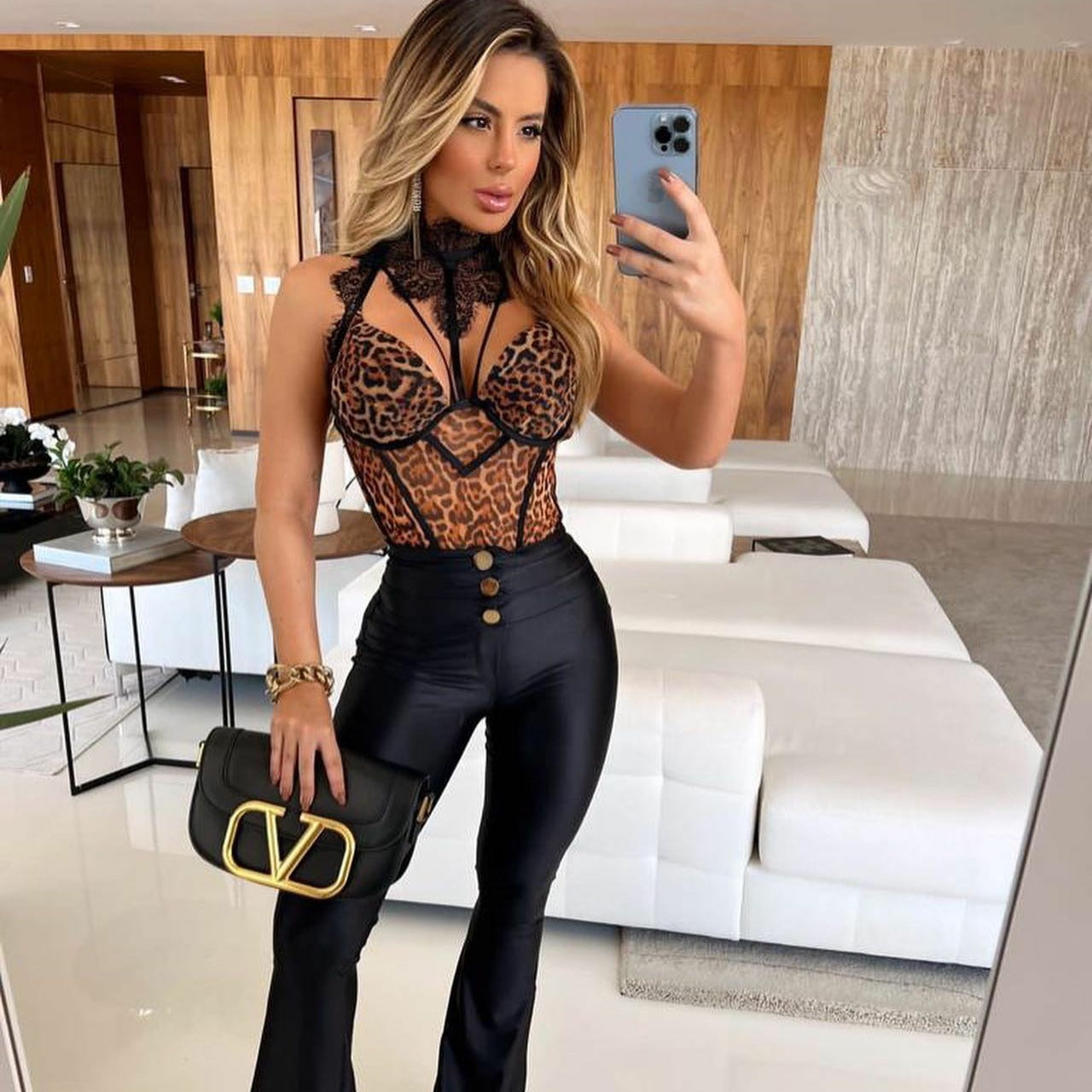 Lace Leopard Print Nightclub One-piece Suit