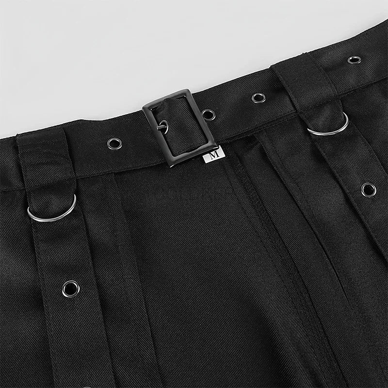 Women's Punk Half Skirt Vintage Adjustable Waist Belt Halloween Stage Performance Gothic Clothes Men Y2K Punk Skirt Black