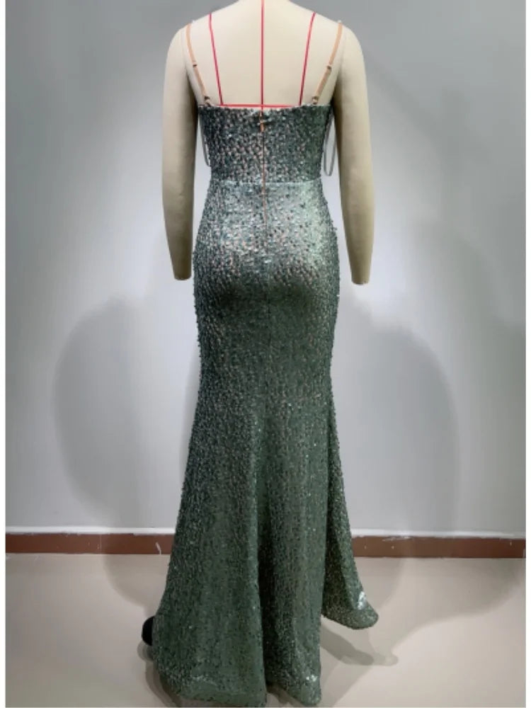 2024 New Spring Style Women Sexy Off the Shoulder Pearl Beading Bodycon Long Dress Celebrate Evening Party Prom Vestido