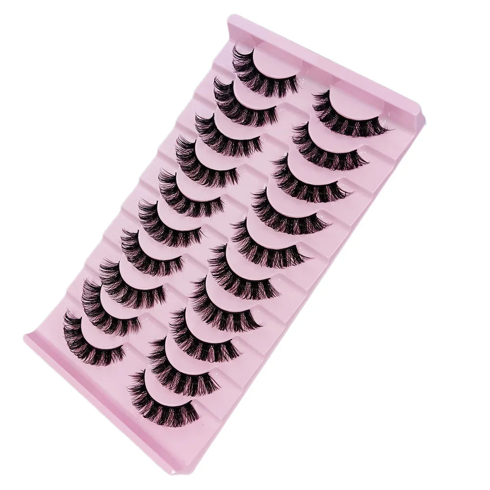 10 Pairs DD Curl Russian Strip Lashes Fluffy Volume False Eyelashes DD Curl Dramatic Messy Faux Mink Fake Lashes Make Up