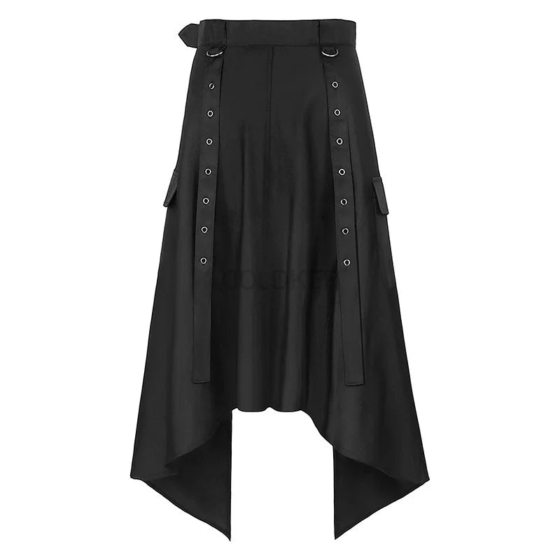 Women's Punk Half Skirt Vintage Adjustable Waist Belt Halloween Stage Performance Gothic Clothes Men Y2K Punk Skirt Black