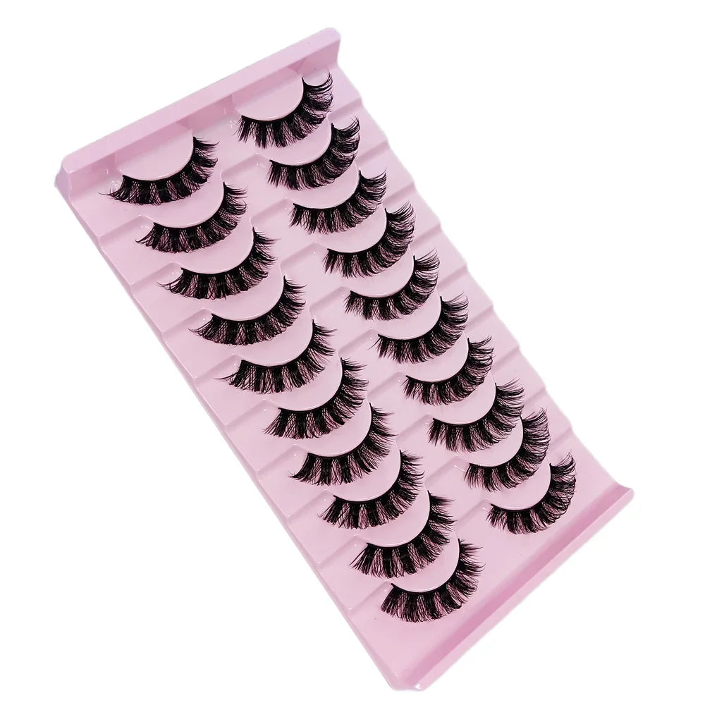 10 Pairs DD Curl Russian Strip Lashes Fluffy Volume False Eyelashes DD Curl Dramatic Messy Faux Mink Fake Lashes Make Up