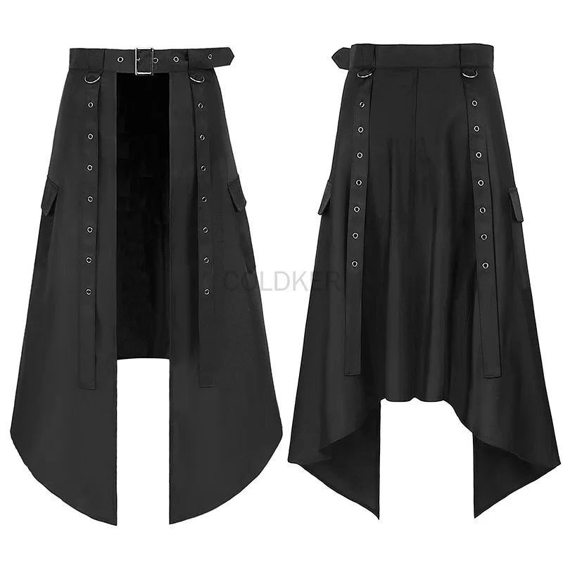 Women's Punk Half Skirt Vintage Adjustable Waist Belt Halloween Stage Performance Gothic Clothes Men Y2K Punk Skirt Black