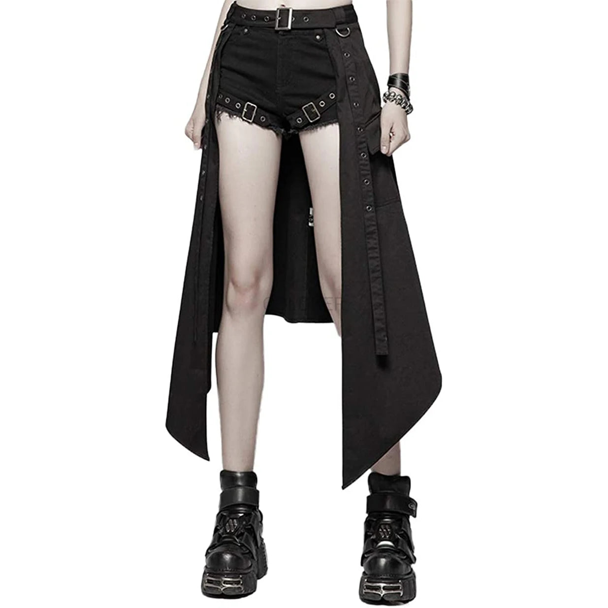 Women's Punk Half Skirt Vintage Adjustable Waist Belt Halloween Stage Performance Gothic Clothes Men Y2K Punk Skirt Black