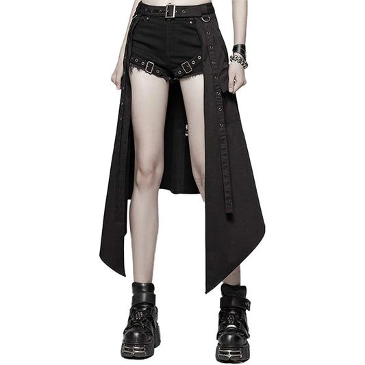 Women's Punk Half Skirt Vintage Adjustable Waist Belt Halloween Stage Performance Gothic Clothes Men Y2K Punk Skirt Black