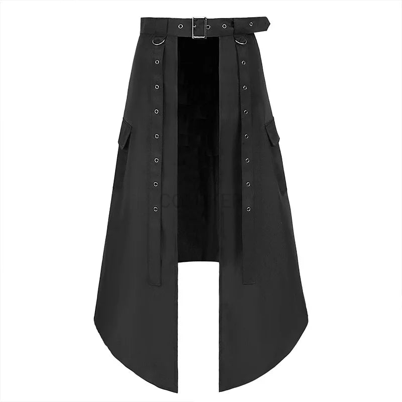 Women's Punk Half Skirt Vintage Adjustable Waist Belt Halloween Stage Performance Gothic Clothes Men Y2K Punk Skirt Black