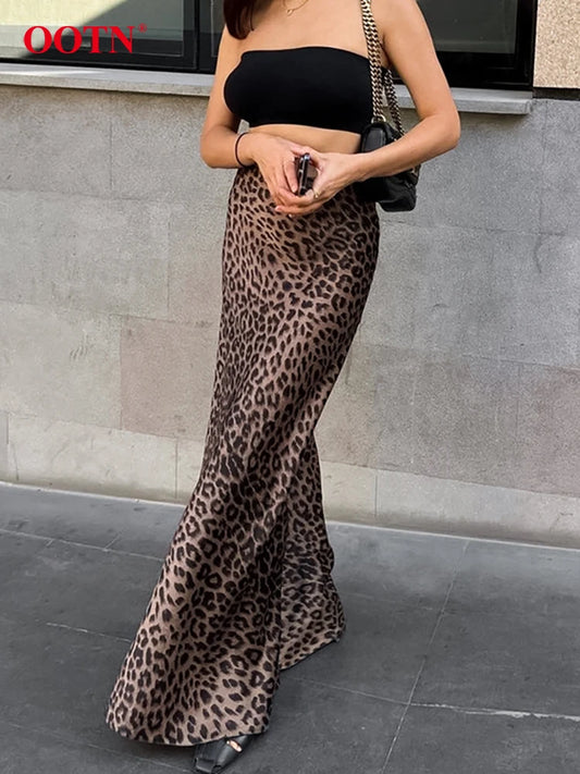 OOTN Vintage Leopard Print Trumpet Skirts Female 2024 Street Chic High Waist Long Skirt Autumn Office Slim Zipper Skirts Women