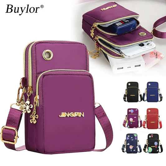 Buylor New Mobile Phone Crossbody Bags for Women Fashion Women Shoulder Bag Cell Phone Pouch With Headphone Plug 3 Layer Wallet