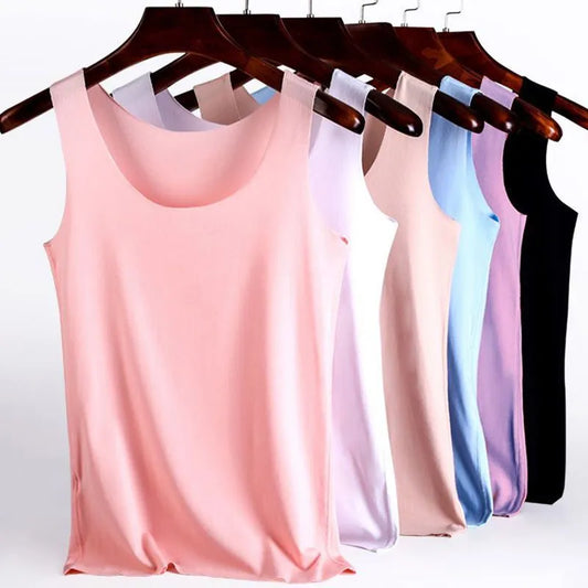 Women Summer Tight fit No trace Tanks Camis Vest Fashion Casual Sleeveless Ladies Street Tanks Tops Tees Hotsweet Bra B3192