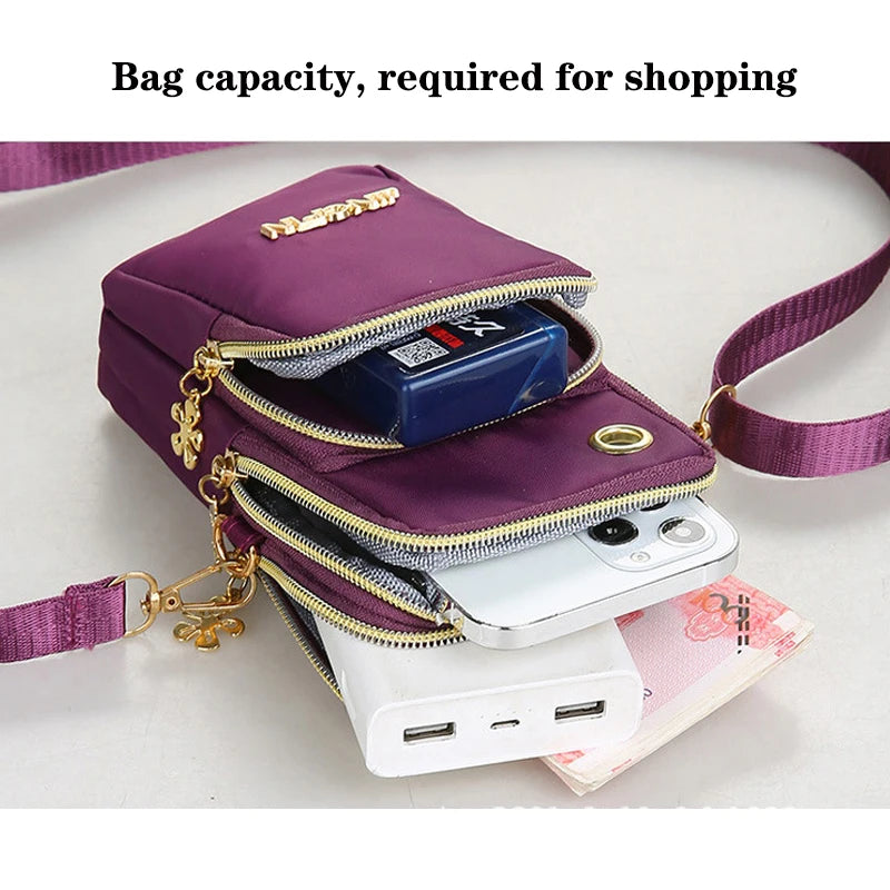 Buylor New Mobile Phone Crossbody Bags for Women Fashion Women Shoulder Bag Cell Phone Pouch With Headphone Plug 3 Layer Wallet